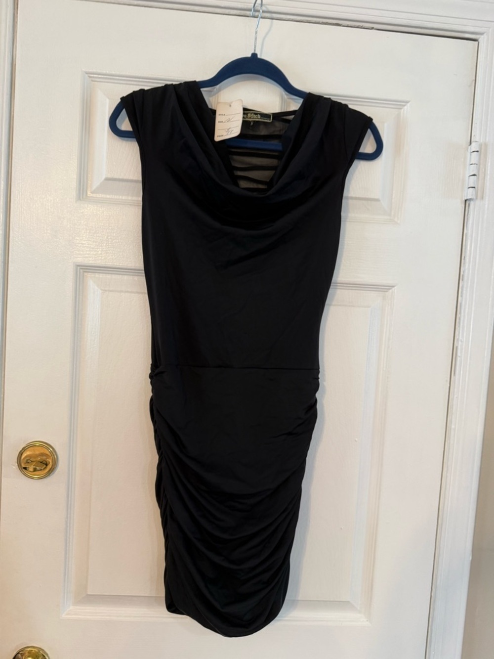 Love Stitch Black Cowl Neck Ruched Midi Dress